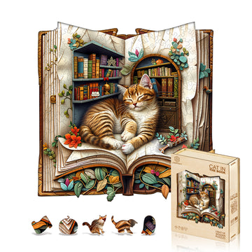 Cat in the book Wooden Jigsaw Puzzle