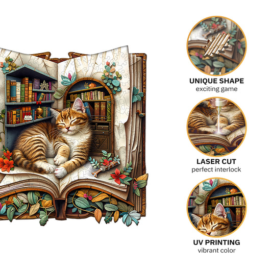 Cat in the book Wooden Jigsaw Puzzle