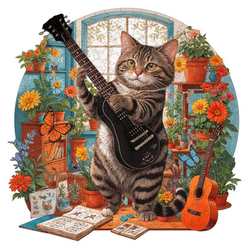 Guitar Cat Wooden Jigsaw Puzzle