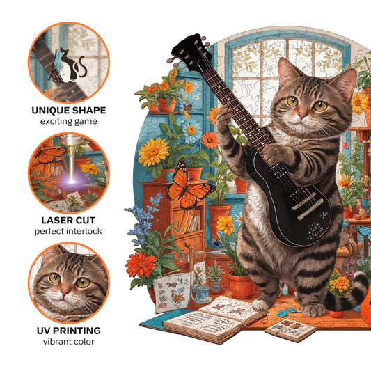 Guitar Cat Wooden Jigsaw Puzzle